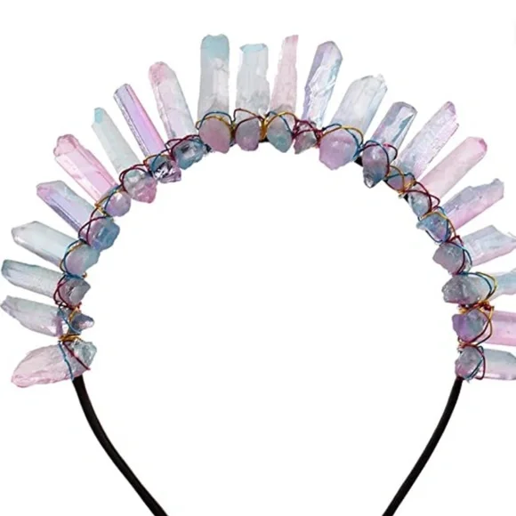 Crystal Quartz Tiara Mermaid Crown Headband (Full Crown-03) Blue Mermaid Crystal Tiara, Pearl Ocean Fantasy Crown, Fairy  main image 3